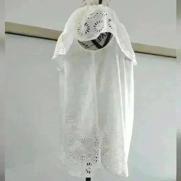 ANNE KLEIN | Women's White Cotton Eyelet Floral Ruffle Off The Shoulder  Top - Picture 3 of 5